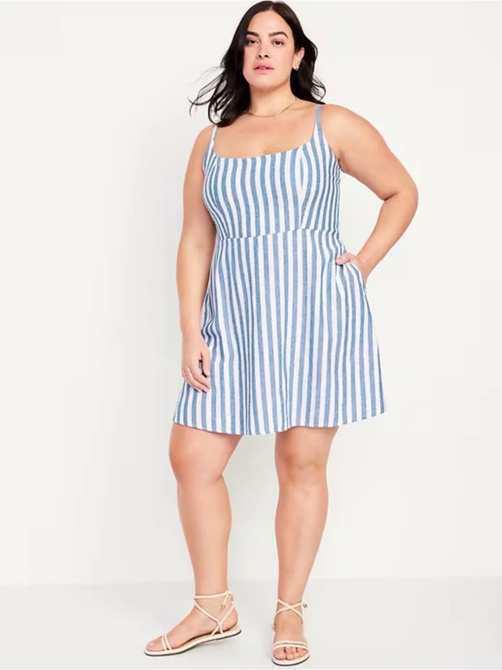 Old Navy Fit and Flare Linen Blend Striped Mini Dress Size 2X - Picture 2 of 12